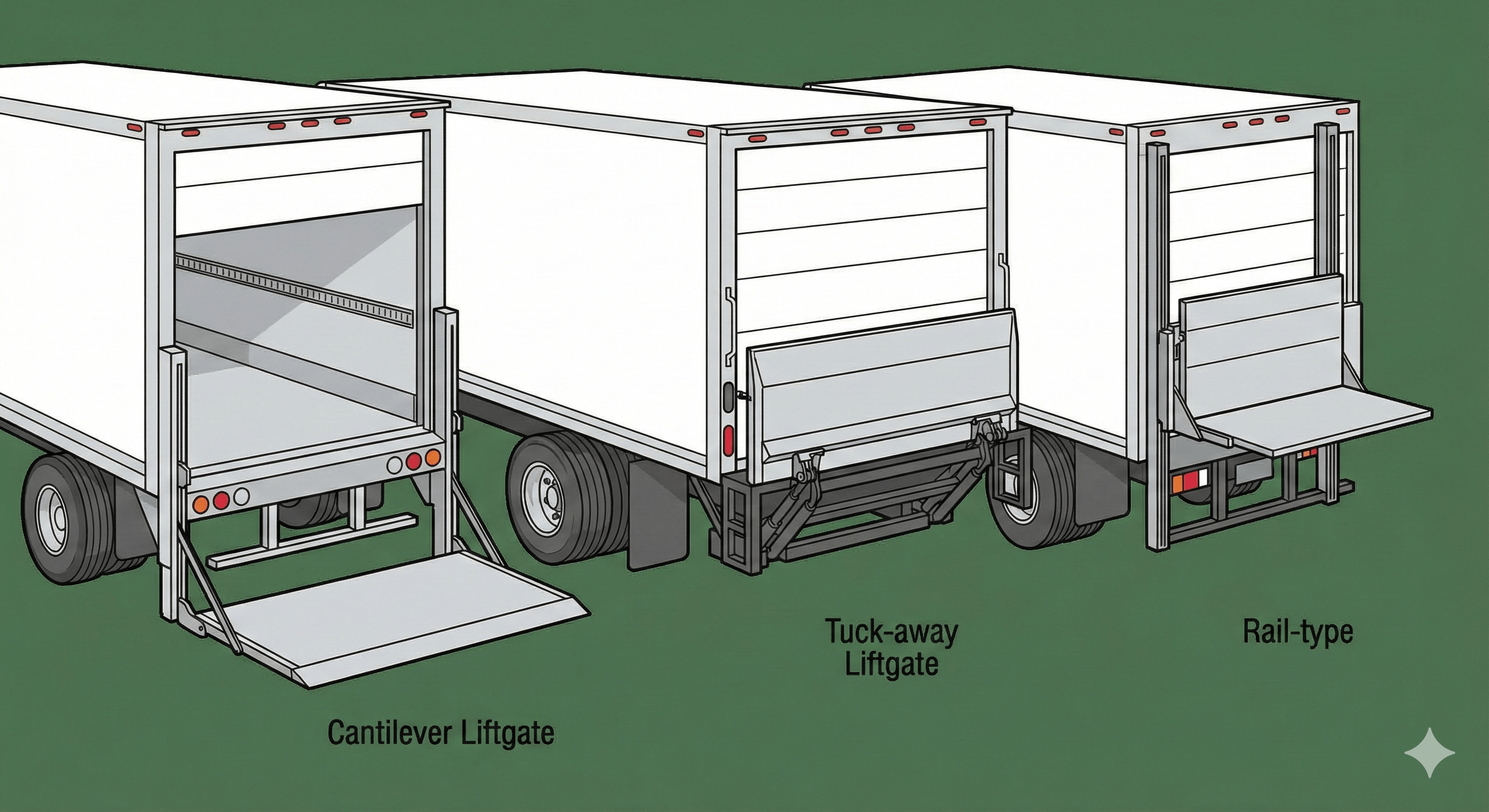 Diagram of Cantilever, Tuck-away, and Rail-type Liftgates-min