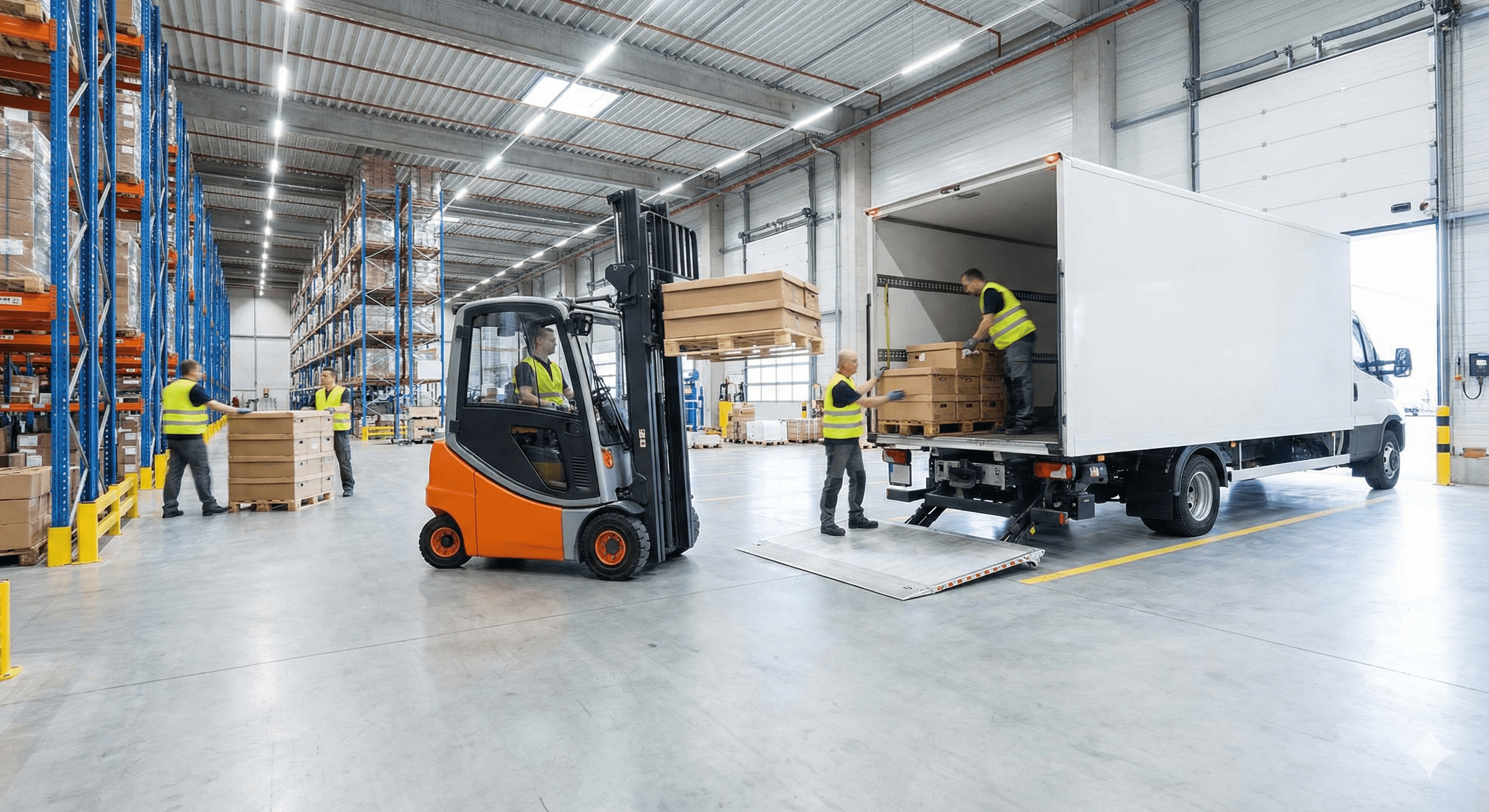 Warehouse Operations with Forklift and Liftgate Truck-min